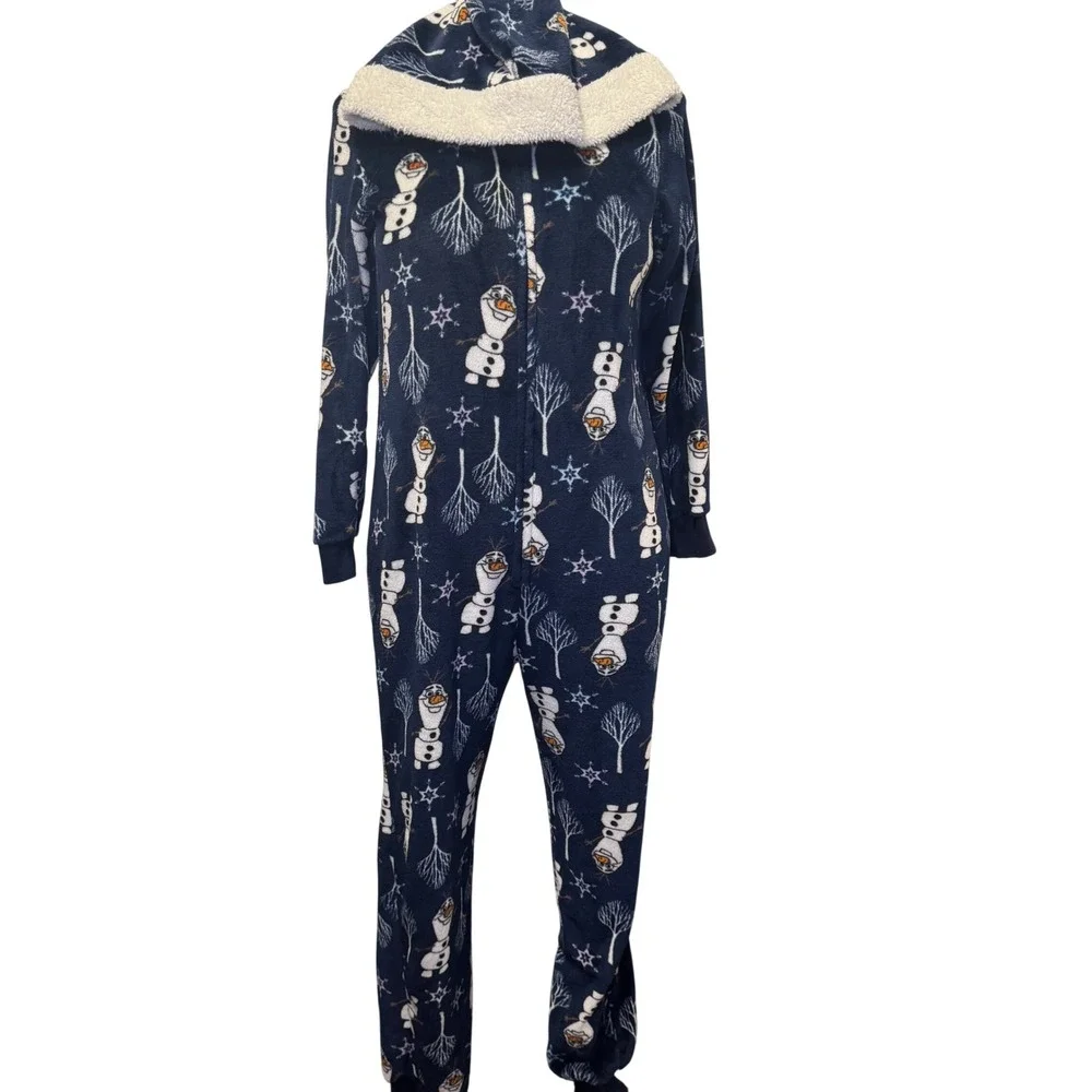 Disney Frozen II Olaf Hooded Union Suit Blue Cove Fleece Pajamas L 12-14